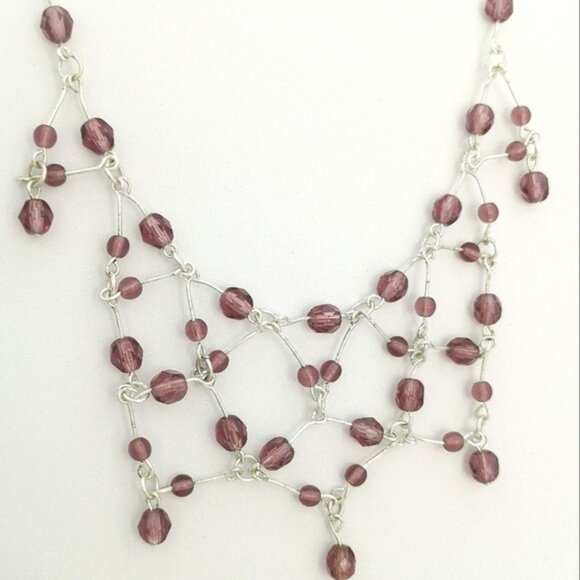 Vintage Czech Purple Crystal Necklace Silver tone - Picture 4 of 7